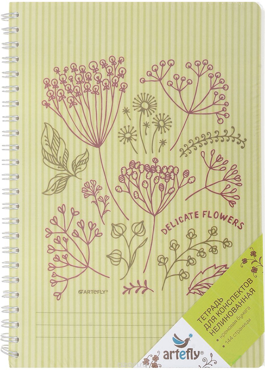 Artefly Тетрадь Delicate Flowers 72 листа без разметки цвет салатовый